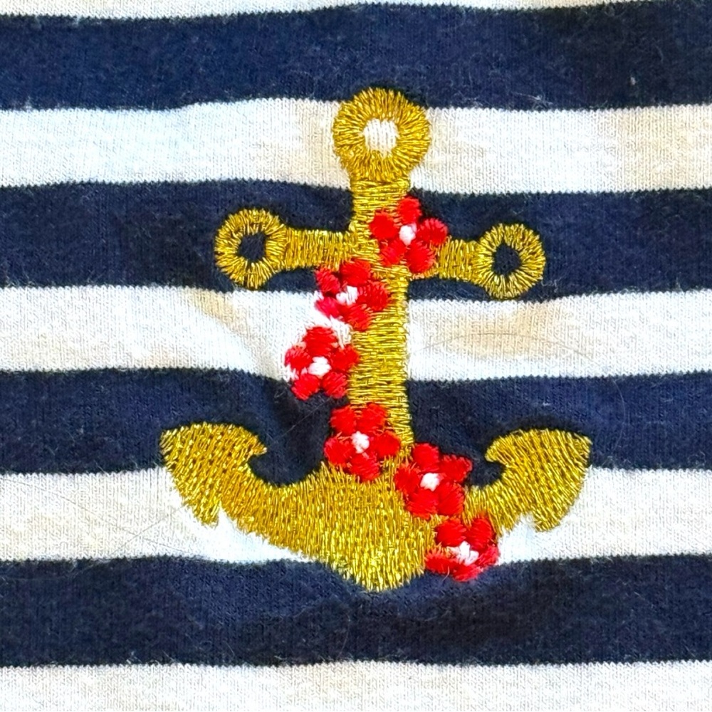 Vintage Basic Editions Nautical Anchor Dress Size 5 Navy Stripe 90s Y2K - Picture 2 of 7